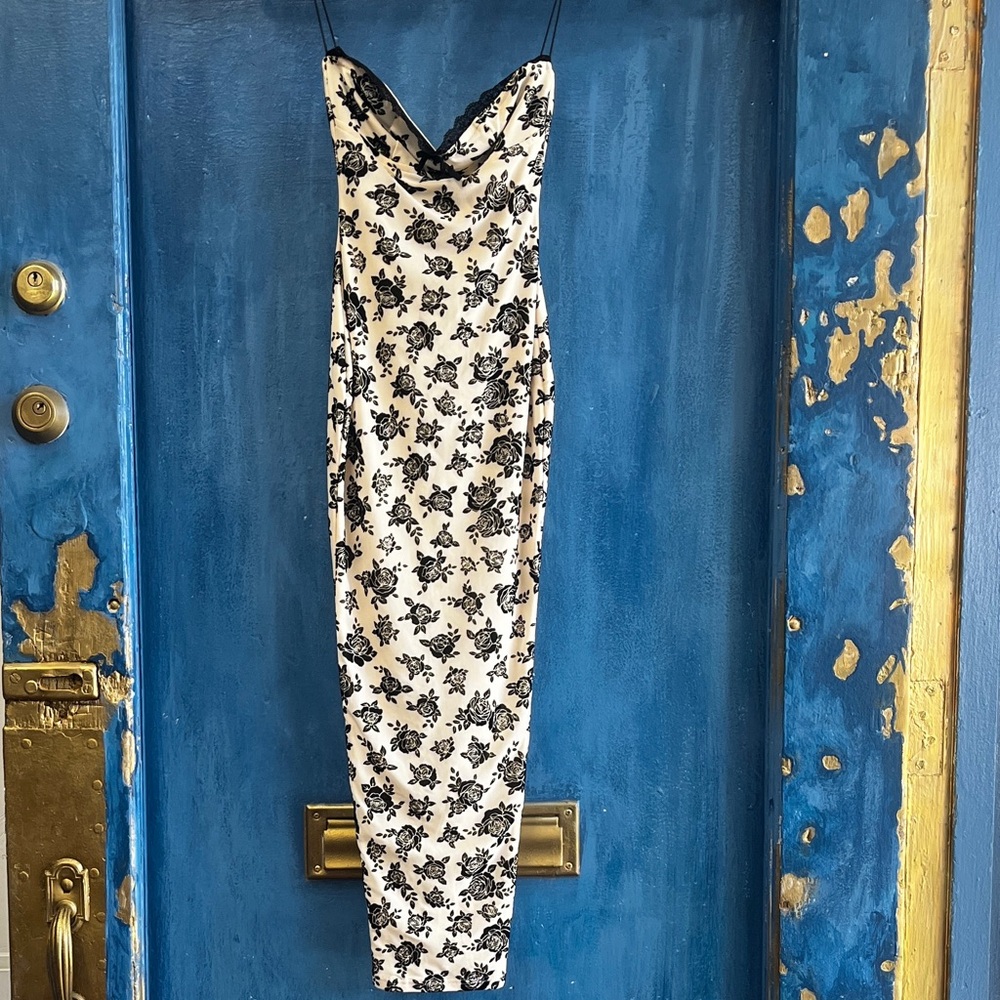 Ford Black and White Floral Backless Dress